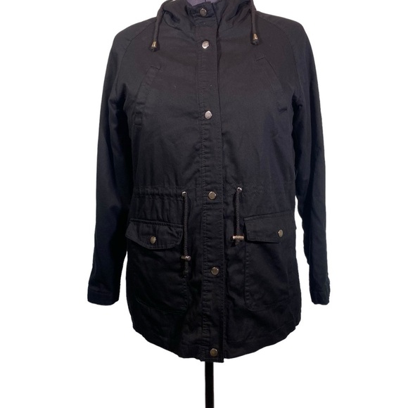 MISS LONDON Black label women's plus size 2X Black hooded pockets snap jacket - Picture 1 of 9
